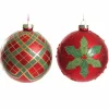 Red and Green Painted Holly and Tartan Christmas Baubles - Set of 2 Store