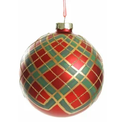 Red and Green Painted Holly and Tartan Christmas Baubles - Set of 2 Store