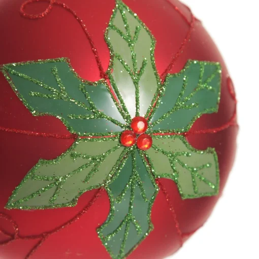 Red and Green Painted Holly and Tartan Christmas Baubles - Set of 2 Store