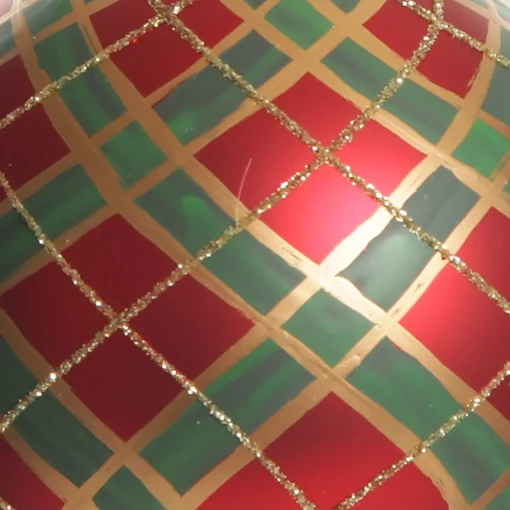 Red and Green Painted Holly and Tartan Christmas Baubles - Set of 2 Store