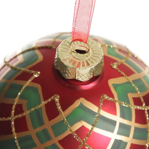 Red and Green Painted Holly and Tartan Christmas Baubles - Set of 2 Store