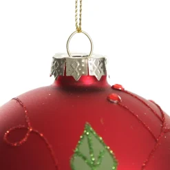 Red and Green Painted Holly and Tartan Christmas Baubles - Set of 2 Store