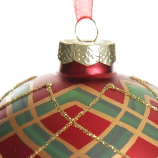 Red and Green Painted Holly and Tartan Christmas Baubles - Set of 2 Store