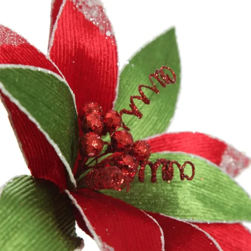 Red and Green Ribbed Flower Stem with White Glitter Trim and Sequins Cheap