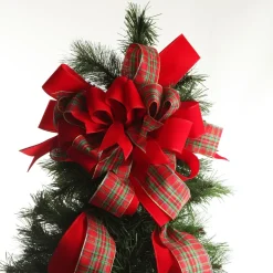 Red and Green Tartan Deluxe Tree Topper Bow with Streamers Flash Sale