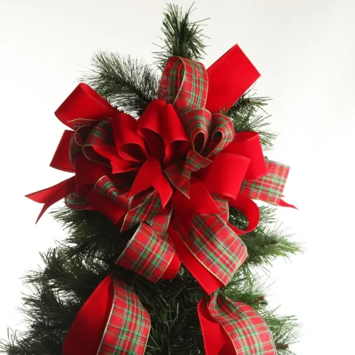 Red and Green Tartan Deluxe Tree Topper Bow with Streamers Flash Sale