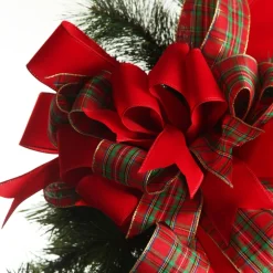Red and Green Tartan Deluxe Tree Topper Bow with Streamers Flash Sale