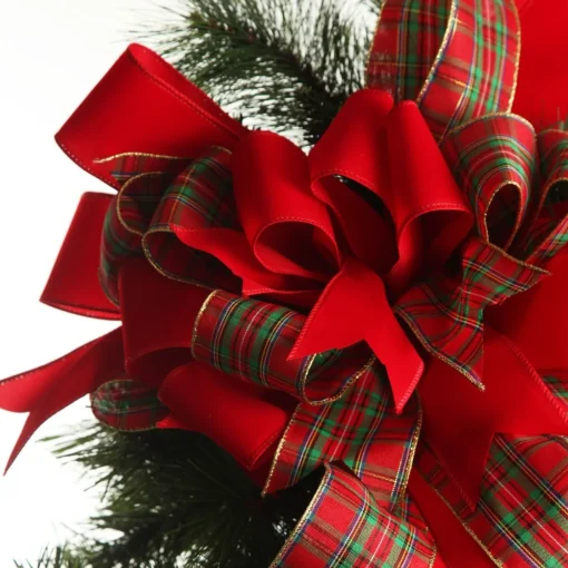 Red and Green Tartan Deluxe Tree Topper Bow with Streamers Flash Sale