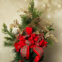 Red and Green Tartan Deluxe Tree Topper Bow with Streamers Flash Sale