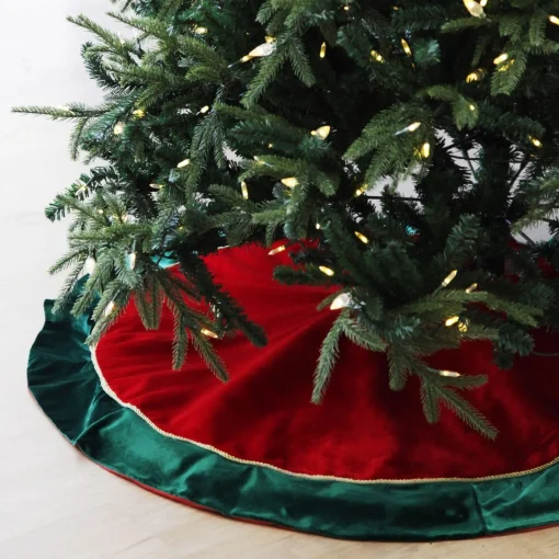 Red and Green Velvet Christmas Tree Skirt Cheap
