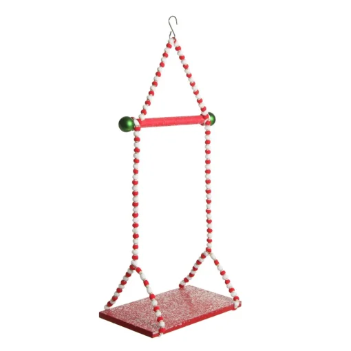 Red and White Bead Christmas Swing Ornament - Double Seat Hot