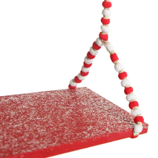 Red and White Bead Christmas Swing Ornament - Double Seat Hot