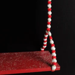Red and White Bead Christmas Swing Ornament - Double Seat Hot
