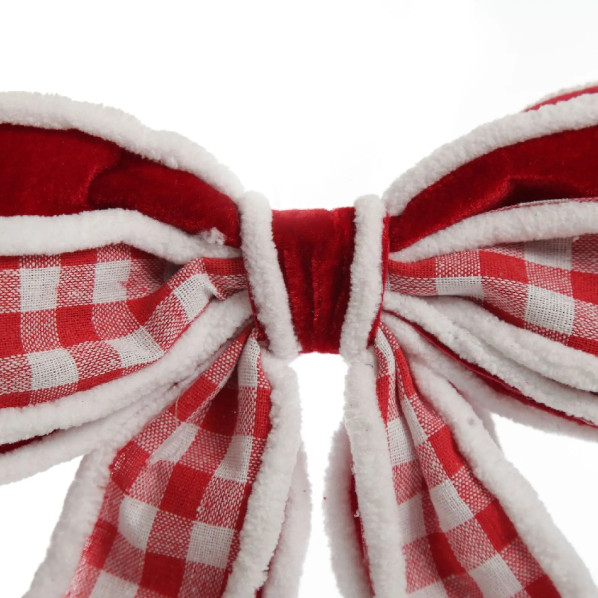 Red and White Check Christmas Bow with Fur Trim Best