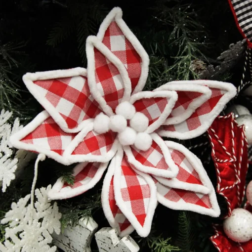 Red and White Check Flower Stem with Fur Trim Best