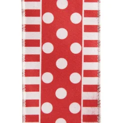 Red and White Dots and Stripe Candy Cane Christmas Ribbon - 6.5cm Fashion