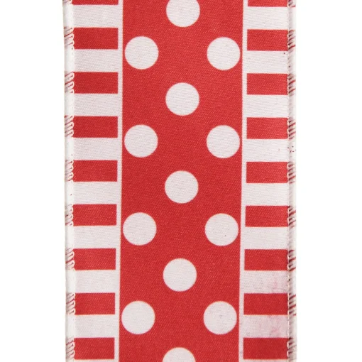 Red and White Dots and Stripe Candy Cane Christmas Ribbon - 6.5cm Fashion