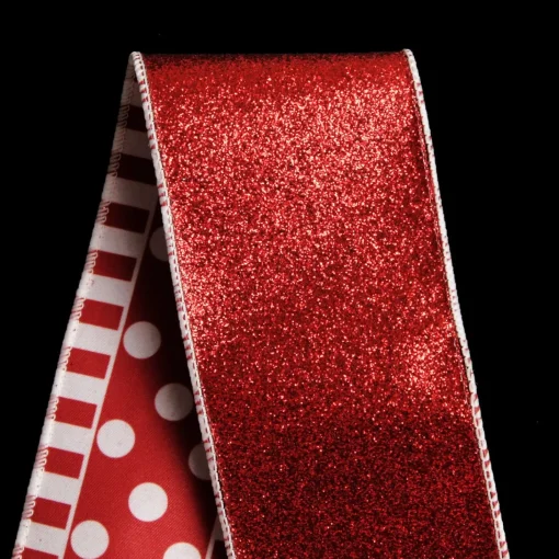 Red and White Dots and Stripe Candy Cane Christmas Ribbon - 6.5cm Fashion