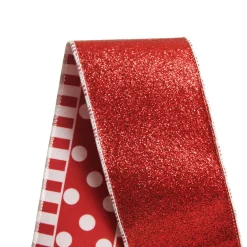 Red and White Dots and Stripe Candy Cane Christmas Ribbon - 6.5cm Fashion