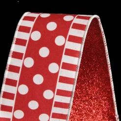 Red and White Dots and Stripe Candy Cane Christmas Ribbon - 6.5cm Fashion