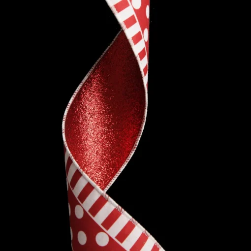 Red and White Dots and Stripe Candy Cane Christmas Ribbon - 6.5cm Fashion