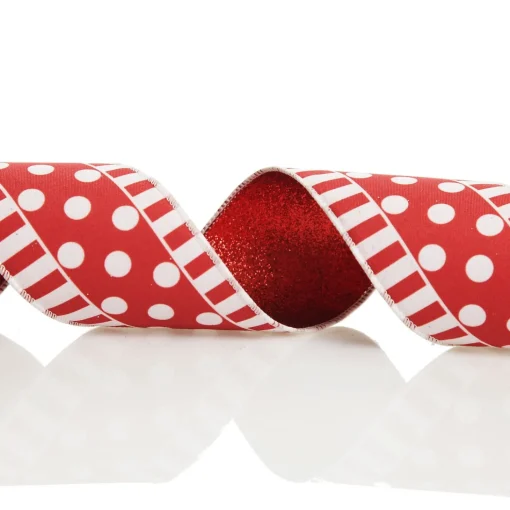Red and White Dots and Stripe Candy Cane Christmas Ribbon - 6.5cm Fashion