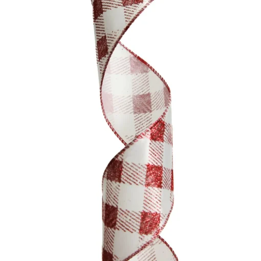 Red and White Gingham Pattern Wired Christmas Ribbon Best