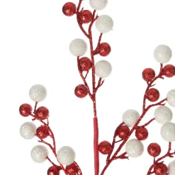 Red and White Glitter Ball Christmas Pick Cheap