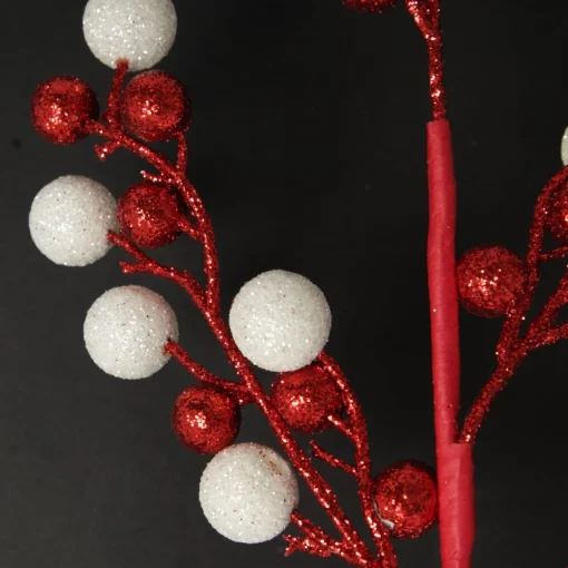 Red and White Glitter Ball Christmas Pick Cheap