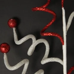 Red and White Glitter Curly Christmas Pick Fashion