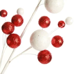 Red and White Glitter Multi-Size Ball Christmas Pick Cheap