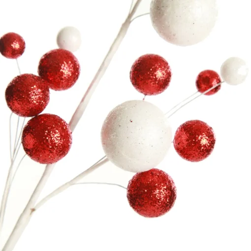 Red and White Glitter Multi-Size Ball Christmas Pick Cheap