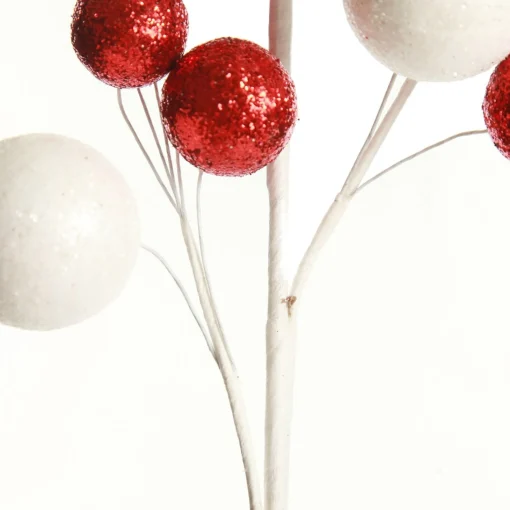 Red and White Glitter Multi-Size Ball Christmas Pick Cheap