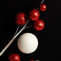 Red and White Glitter Multi-Size Ball Christmas Pick Cheap