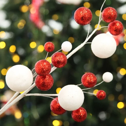 Red and White Glitter Multi-Size Ball Christmas Pick Cheap