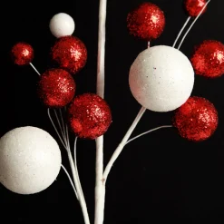Red and White Glitter Multi-Size Ball Christmas Pick Cheap