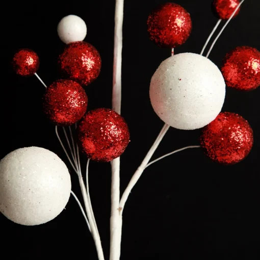 Red and White Glitter Multi-Size Ball Christmas Pick Cheap