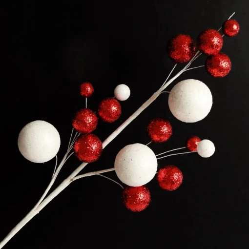 Red and White Glitter Multi-Size Ball Christmas Pick Cheap