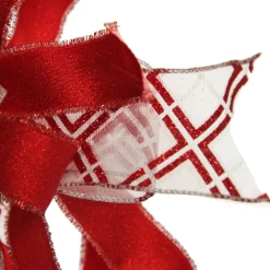 Red and White Glitter Plaid Deluxe Tree Topper Bow with Streamers New