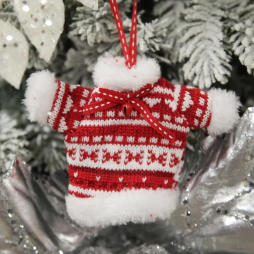Red and White Knitted Christmas Tree Decorations - Set of 3 Outlet
