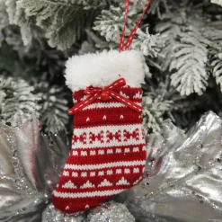 Red and White Knitted Christmas Tree Decorations - Set of 3 Outlet