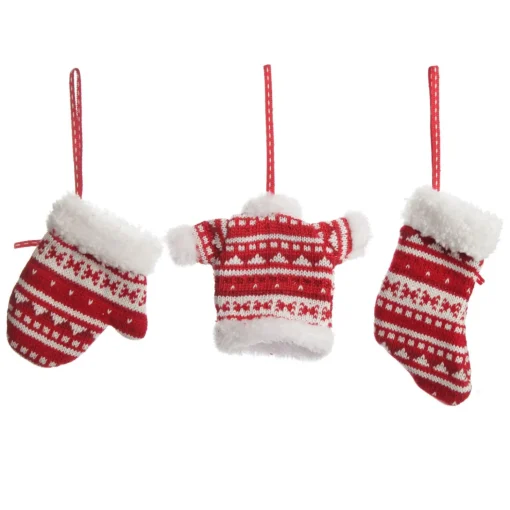Red and White Knitted Christmas Tree Decorations - Set of 3 Outlet