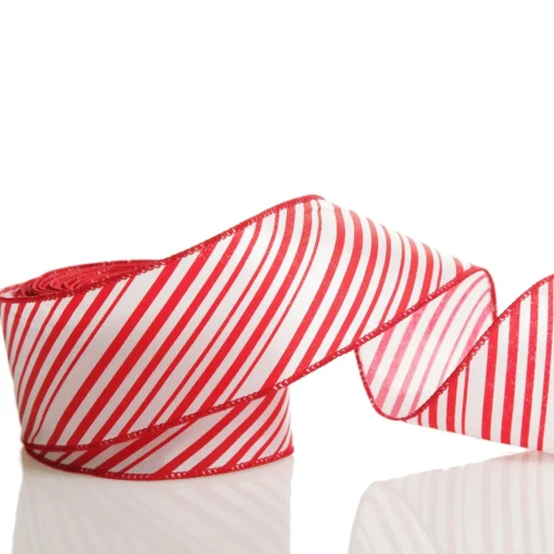 Red and White Peppermint Striped Wired Ribbon Discount