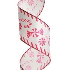 Red and White Peppermint Candy Printed Wired Christmas Ribbon Flash Sale