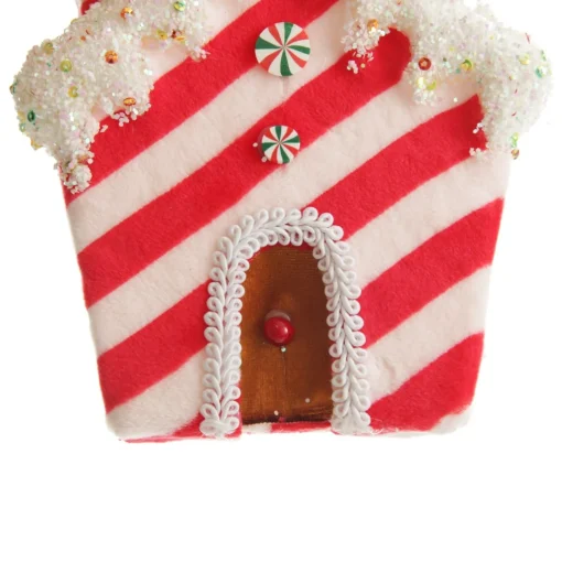 Red and White Striped Velvet Christmas House Tree Decoration Shop