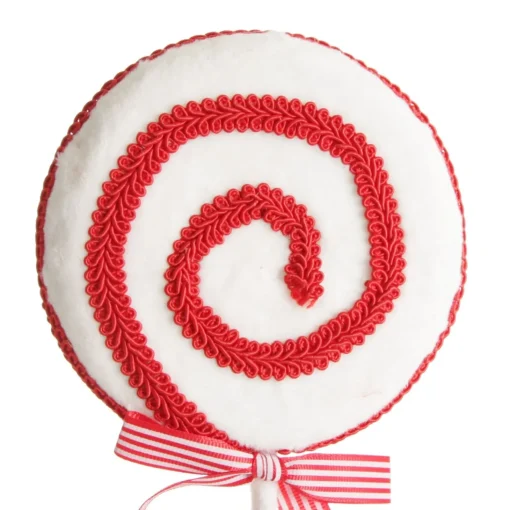 Red and White Velvet Swirl Lollipop Pick with Braided Trim Shop