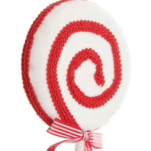 Red and White Velvet Swirl Lollipop Pick with Braided Trim Shop