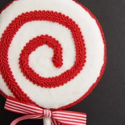 Red and White Velvet Swirl Lollipop Pick with Braided Trim Shop