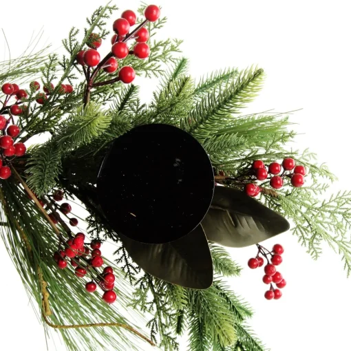 Red Berry Mixed Leaf Christmas Table Centrepiece Candle Holder Outlet