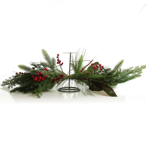 Red Berry Mixed Leaf Christmas Table Centrepiece Candle Holder Outlet